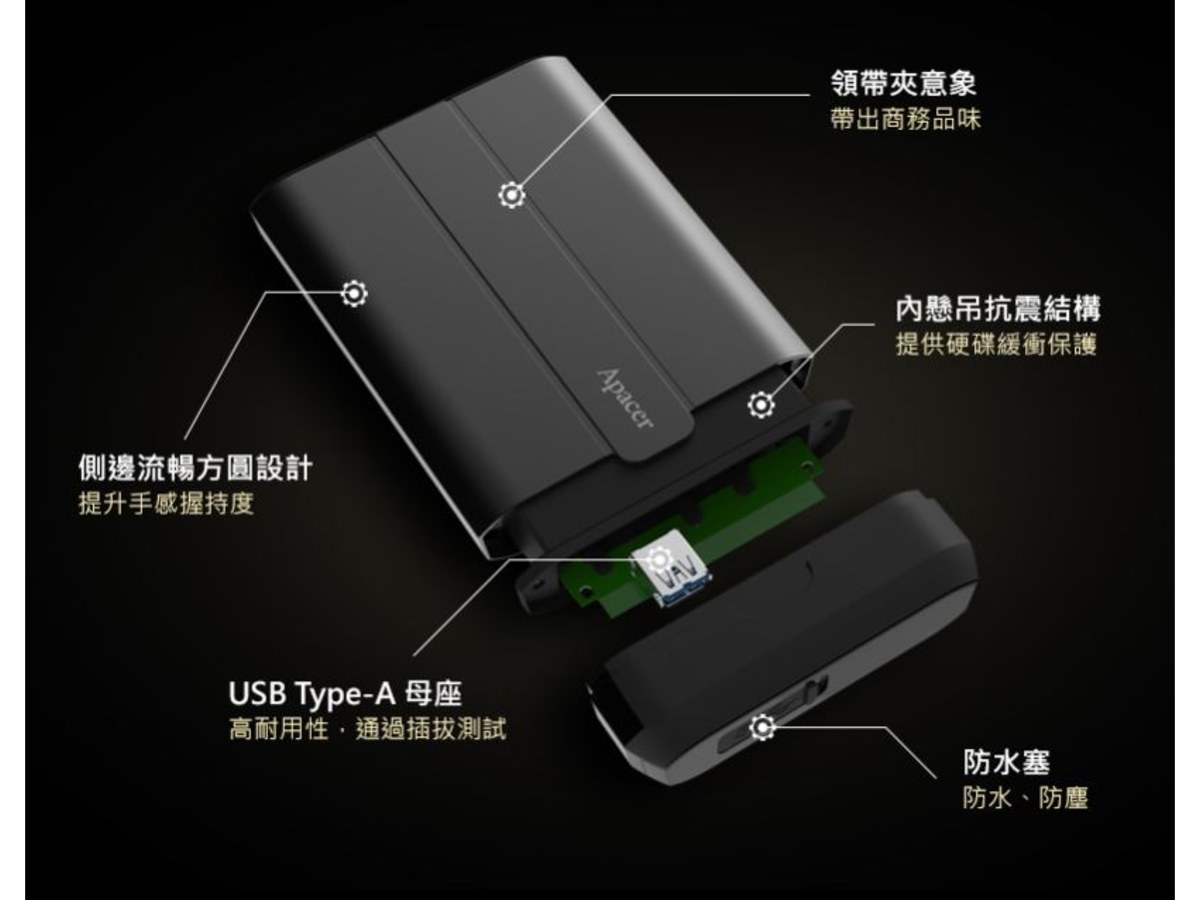 Apacer AC732 2TB USB3.2 2.5吋軍規抗摔行動硬碟(黑)