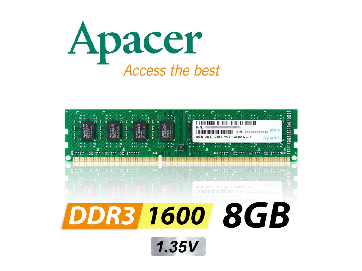 Apacer宇瞻8GB DDR3L 1600桌上型記憶體(單面)1.35V-512x8
