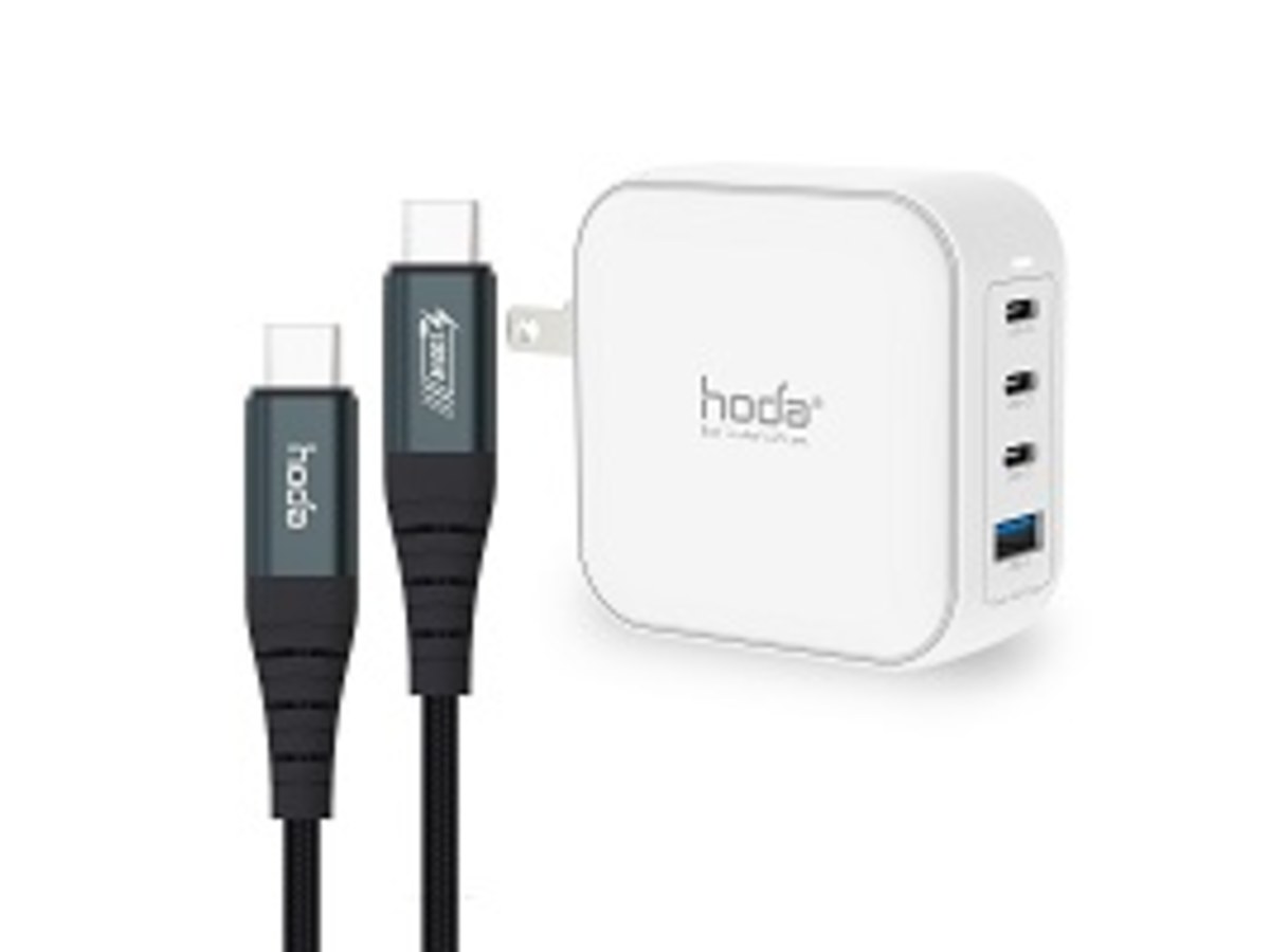 HODA GaN氮化鎵100W智慧方型四孔電源供應器 白 (附充電線)
