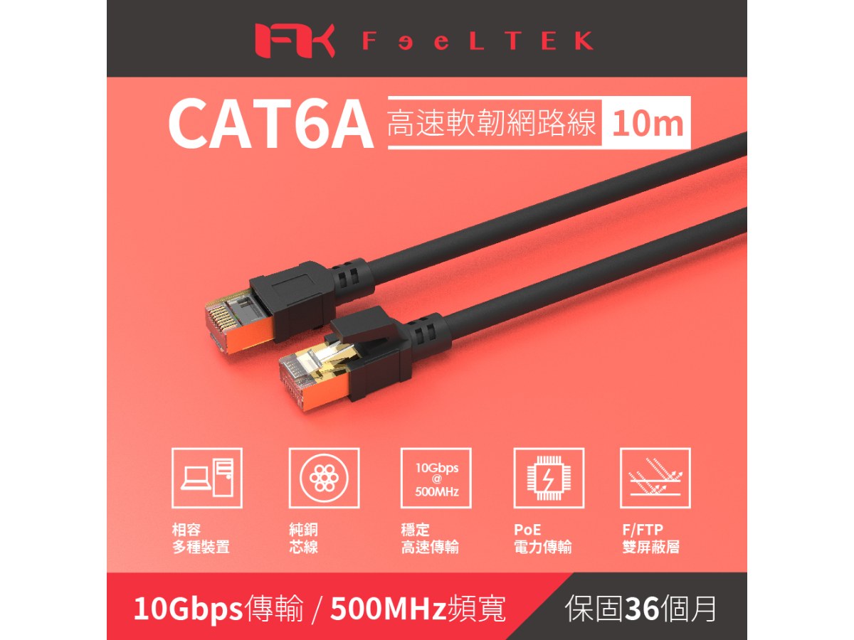 FTK Cat6A 高速耐拉扯網路線-10米